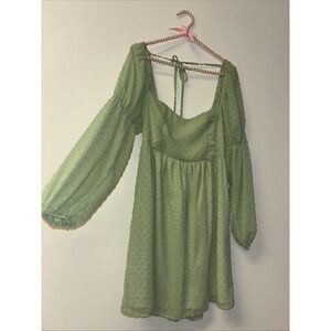Boohoo Mini Dress, Green, Size 6 Cottage Core Easter Spring Folk Peasant Babydol
